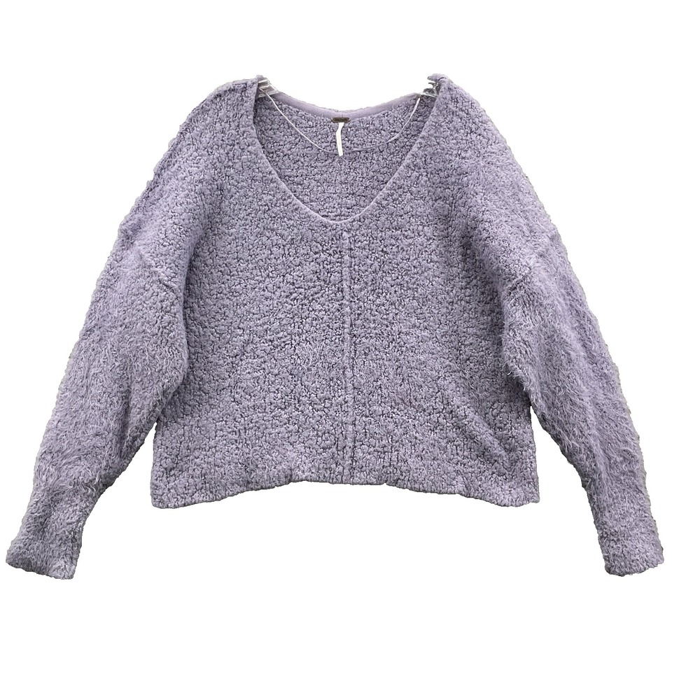 Free People Sweater Women's Small Lavender Sherpa Preppy Y2k Boxy Cozy 90's Boho